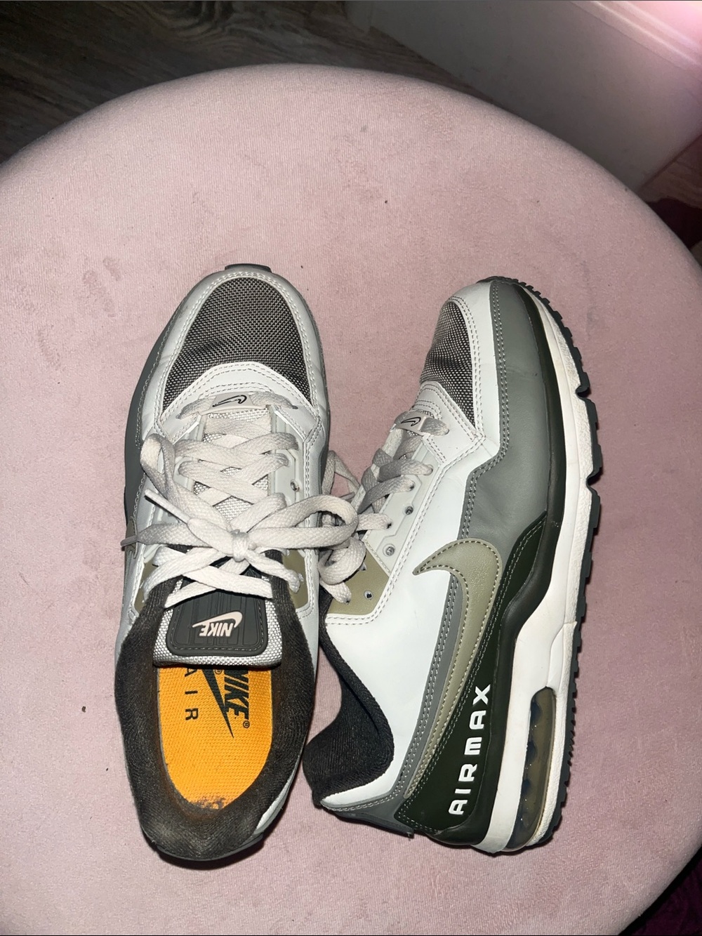 Nike Men’s White, Olive and Gray Air Max Sneakers